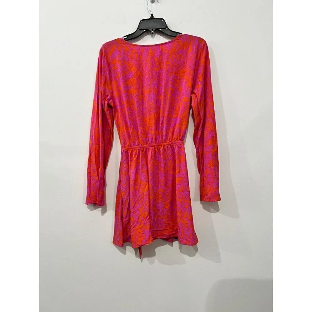 New L Space Size SM Kristy Long Sleeve Faux-Wrap Cover-Up Dress Path To Paradise